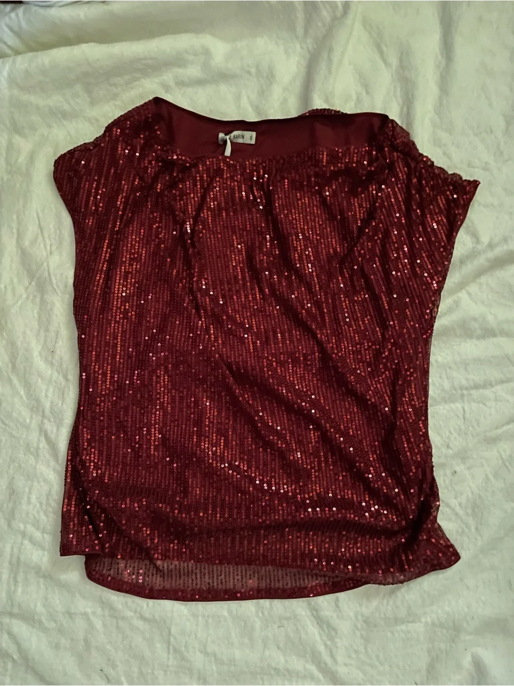 Grace Karin Burgundy Sequin Flutter Sleeve Blouse - Picture 2 of 3